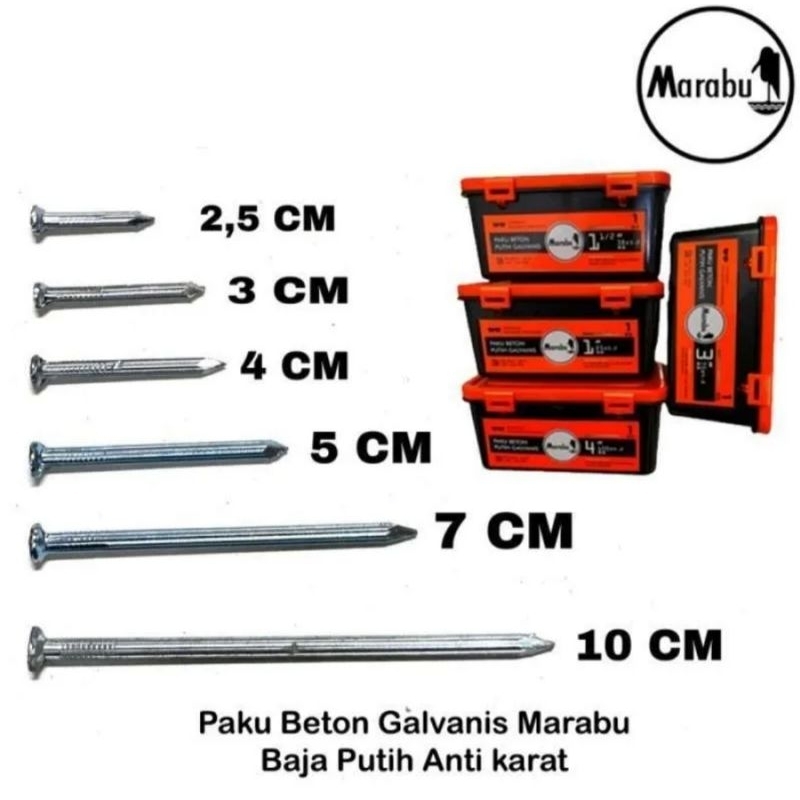 paku beton marabu/Paku Beton Galvanis Marabu/Marabu Putih/Paku Beton Bagus Ukuran 2,5cm 3cm 4cm 5cm 
