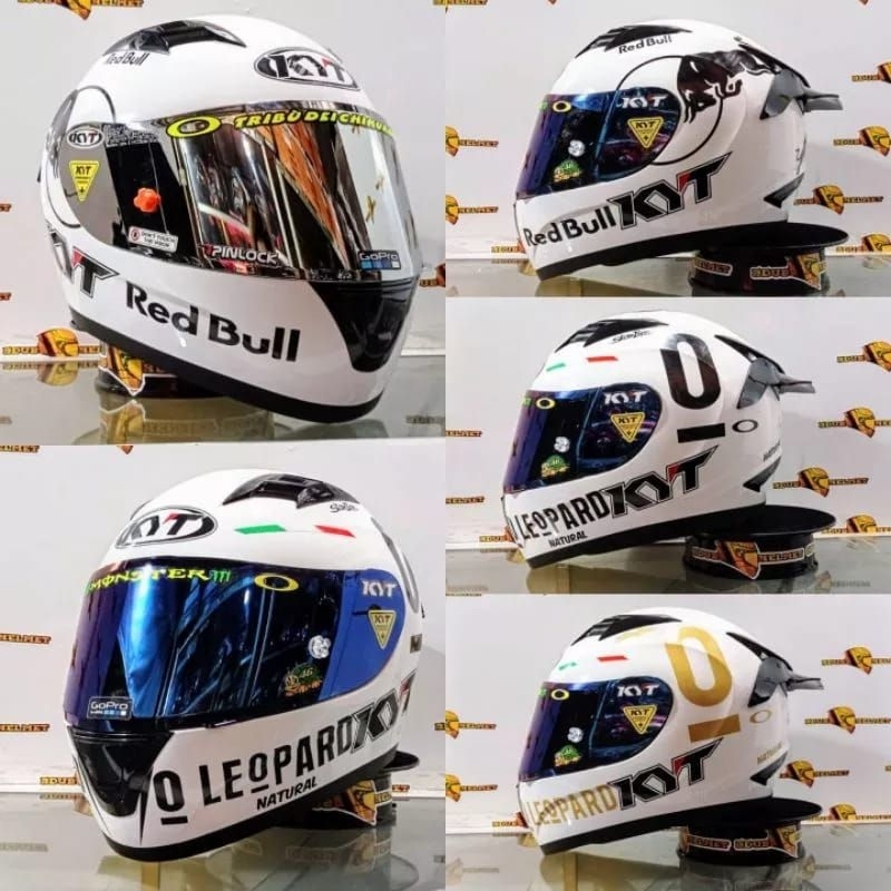 Helm KYT R10 putih | solid white red bull leopard