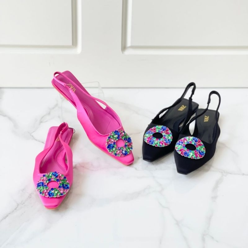PROMO SALE  Flat shoes Zara black pink sepatu sandal pesta hitam