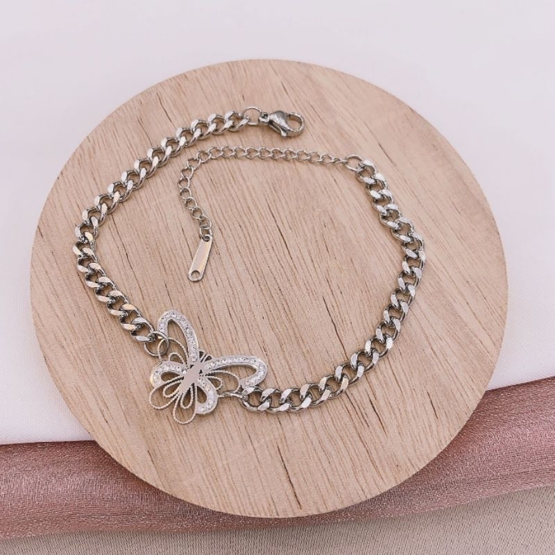 Gelang Titanium asli Premium Quality Anti karat anti alergi  Stainless steel ori branded band rantai tebal kilau Gk01