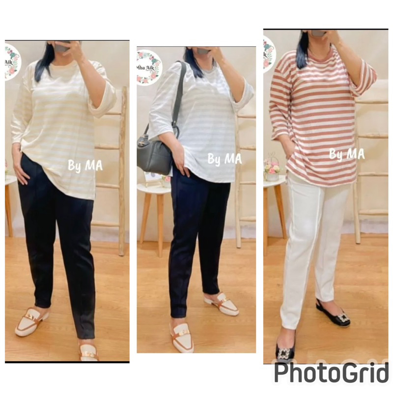 9435 atasan wanita salur oversize kaos import atasan wanita jumbo