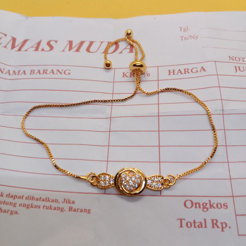 gelang tangan permata motif serut asli emas mudah berlapis kadar rendah 17,5 free surat