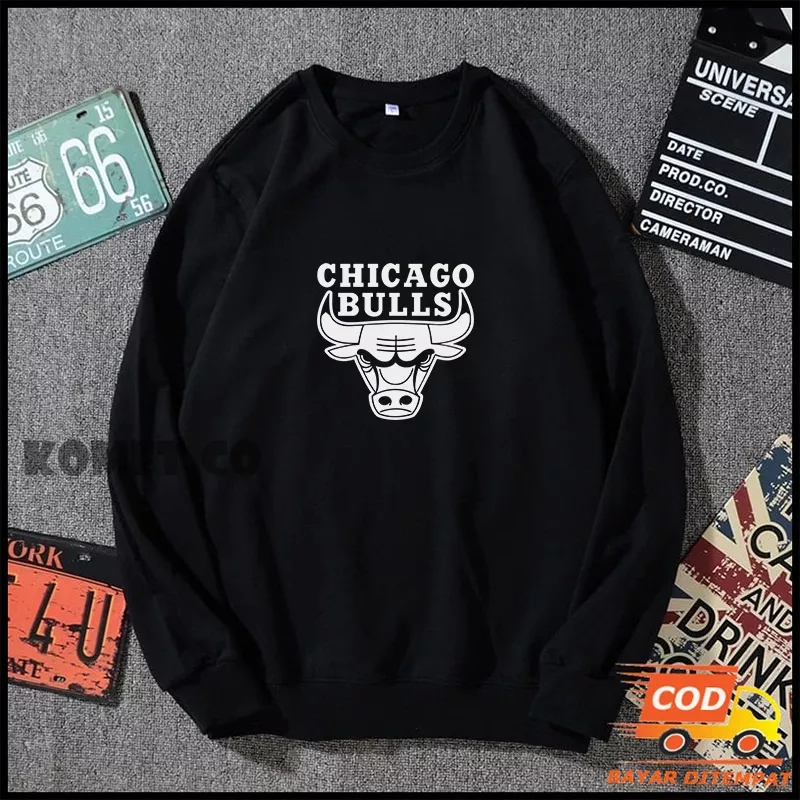 sweater crewneck chicago bulls sablon putih terlaris distro pria wanita