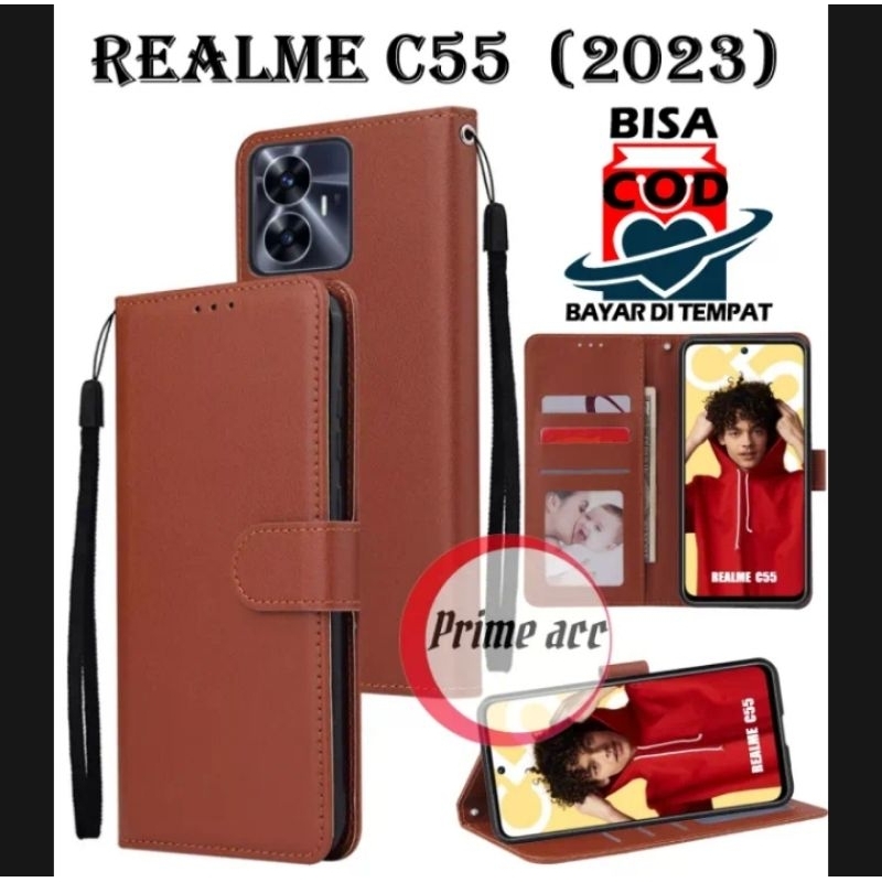 REALME C55 (2023) FLIP CASE KULIT - LEATHER CASE FLIP UNTUK REALME C55 (2023) / FLIP WALLET KULIT UN