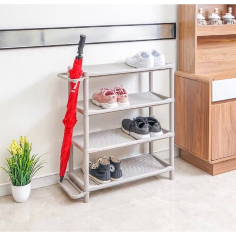 KRISHOME RAK SEPATU 3 &amp; 4 TINGKAT DENGAN TEMPAT PAYUNG/ACE 3 LAYER SHOE RACK W/ UMBRELLA  STAND GREY