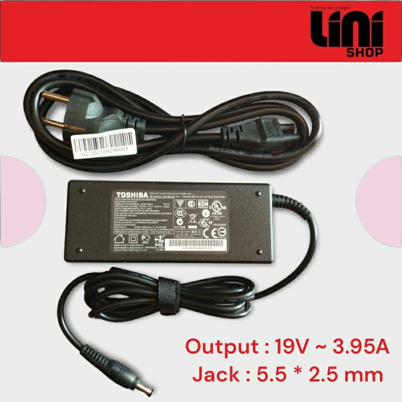 Adaptor Charger Laptop Toshiba 19v - 3,95A satelite portege dynabook