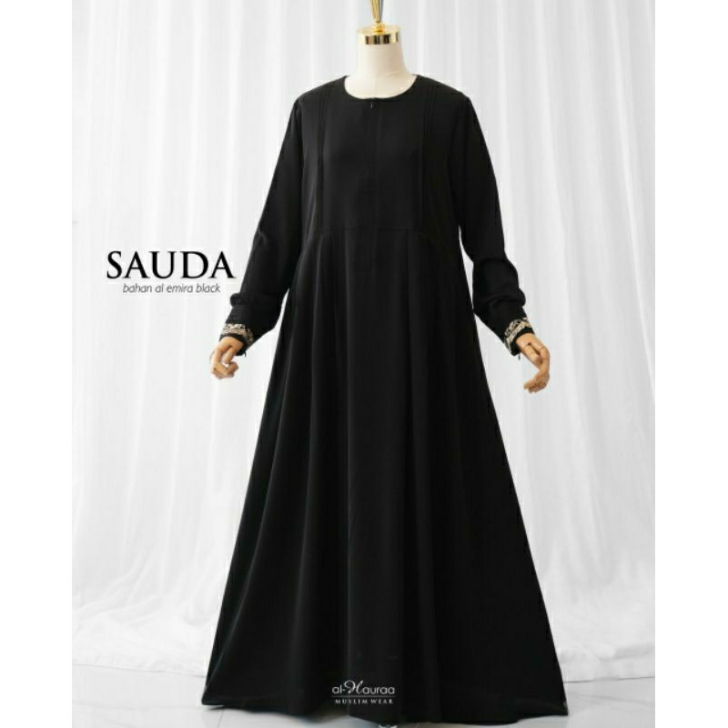 Gamis Terbaru Hitam Polos Syar'i Premium Dewasa Sauda By Alhauraa