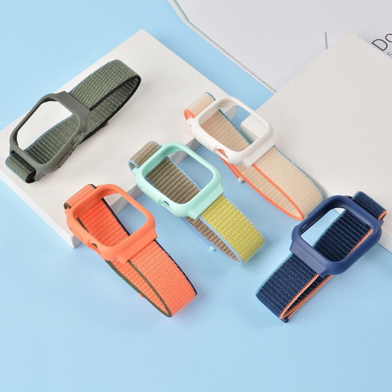 2 in 1 Strap + Case untuk iwatch T500 / T55 / HW / IWO /DT / S20 Seri Smartwatch Nilon Tali Jamtangan