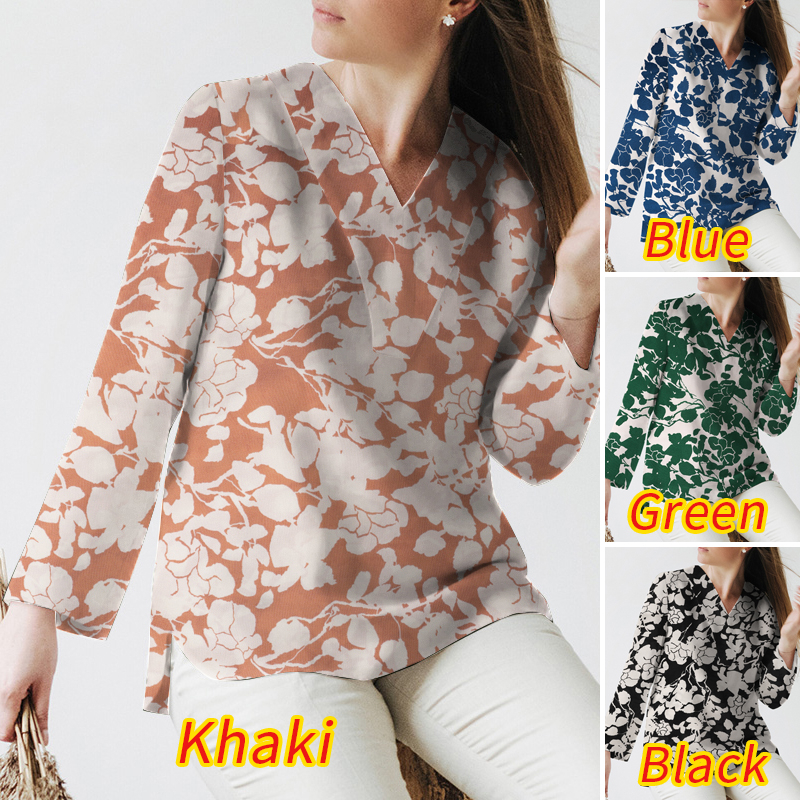 ZANZEA Women Vintage Style Long Sleeves Causal Elastic Flora Printing V-neck Slit Blouse