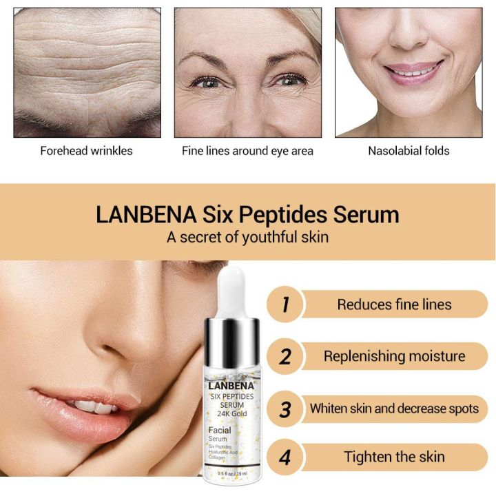 Hope Store - Facial Serum Six Peptides Serum 24k Gold  Penghilang Bekas Jerawat /Mengecilkan Pori Pori Anti Aging