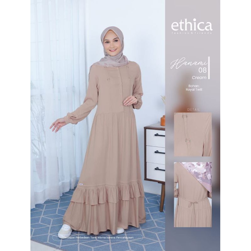 Gamis Ethica Hanami 08 (Black, Cream, Dusty Pink) Hanami 8 Hanami08