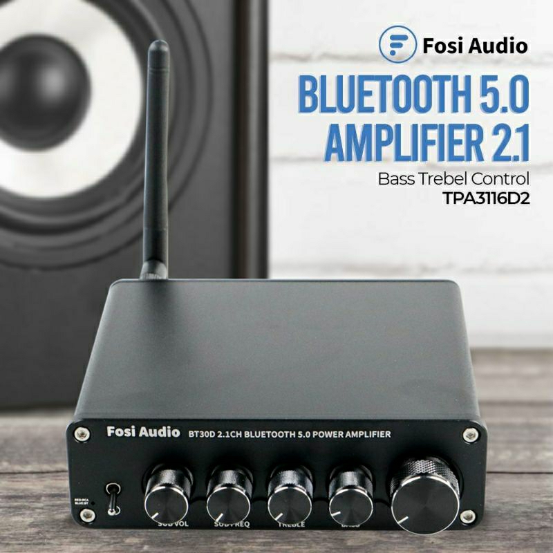 Fosi Audio Bluetooth 5.0 Amplifier 2.1 with Bass and Treble Control - BT30D - Black
