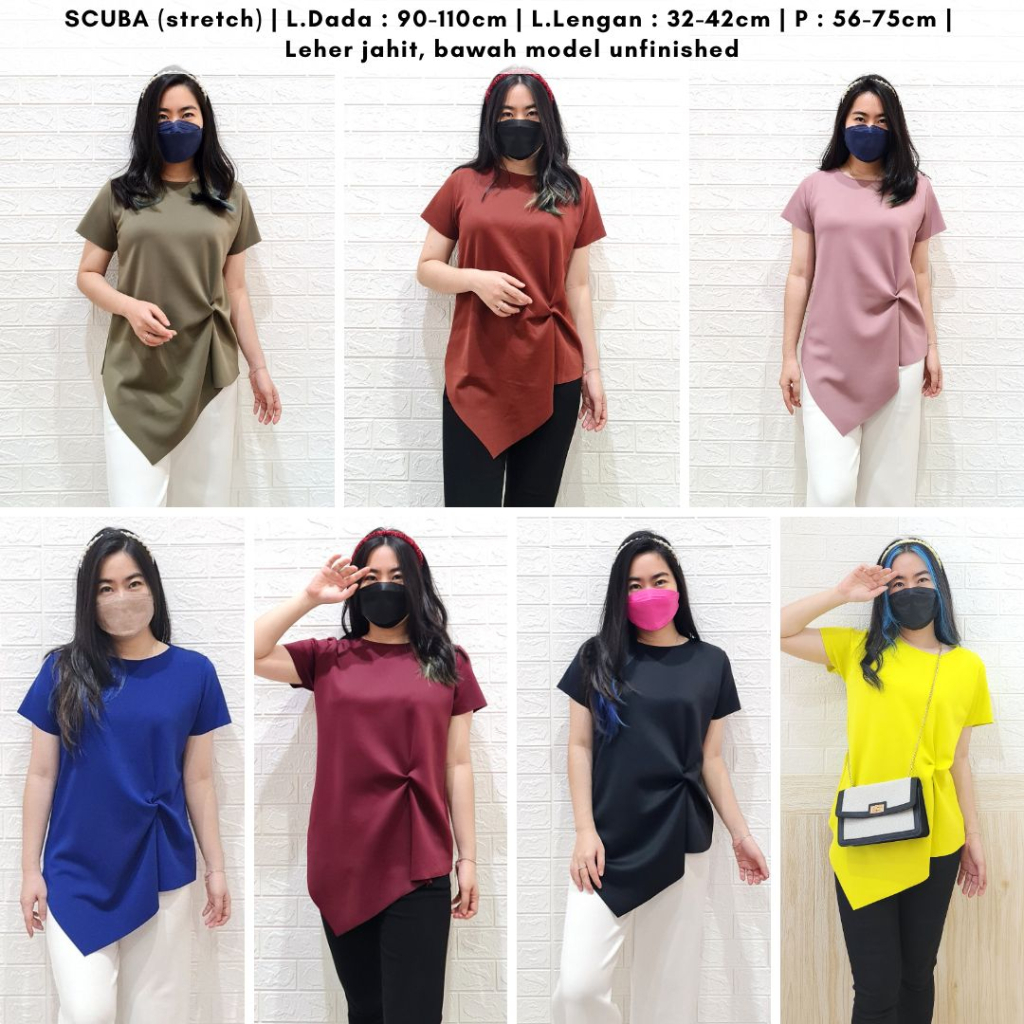 3075 ivone tied top scuba blouse atasan scuba