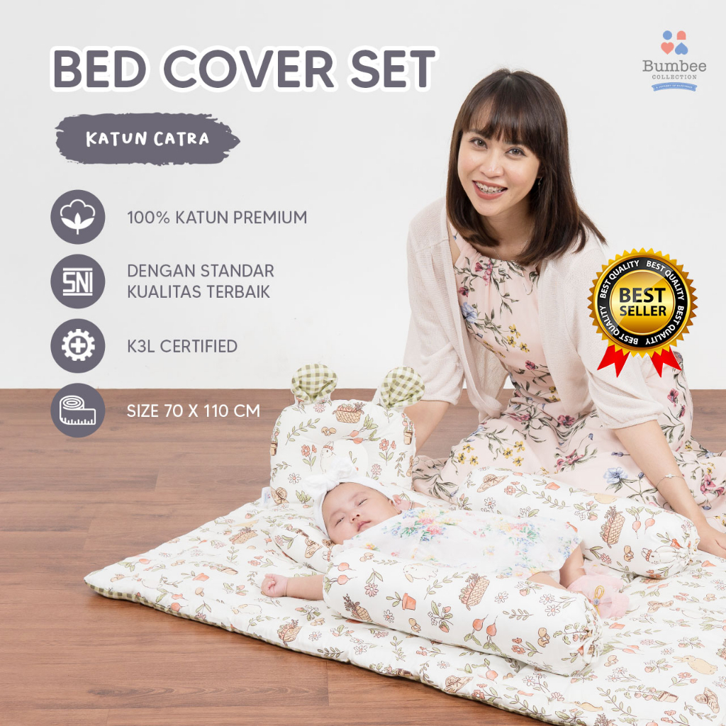 Bumbee Collection - Bed Cover Set Baby Polos Selimut Lembut untuk Bayi Tidur Nyenyak FREE Kaos Kaki Bunda + Tas Mika READY STOCK