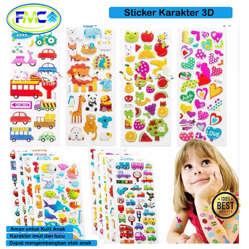 Sticker Tempel Mainan Anak Perempuan Stiker Karakter 3D Tempelan Motif Timbul Lucu Murah