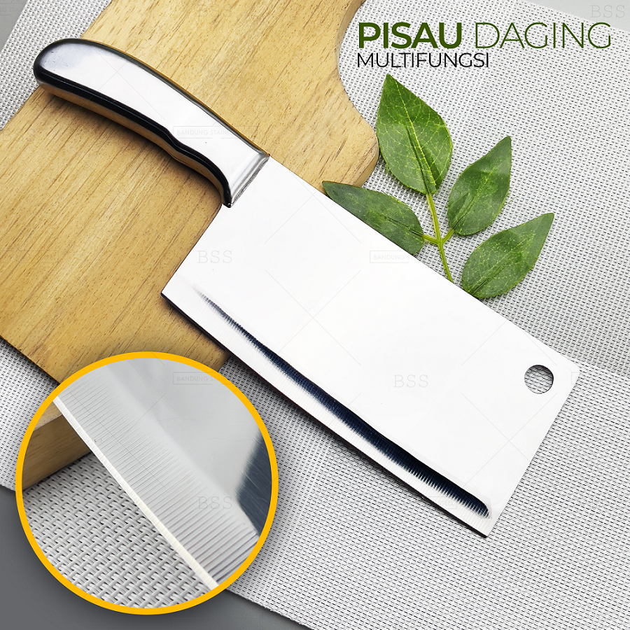 Pisau Daging Cincang Tajam 19cm Stainless Dapur Serbaguna Cleaver Butcher knife Tulang Qurban Chopper Multifungsi