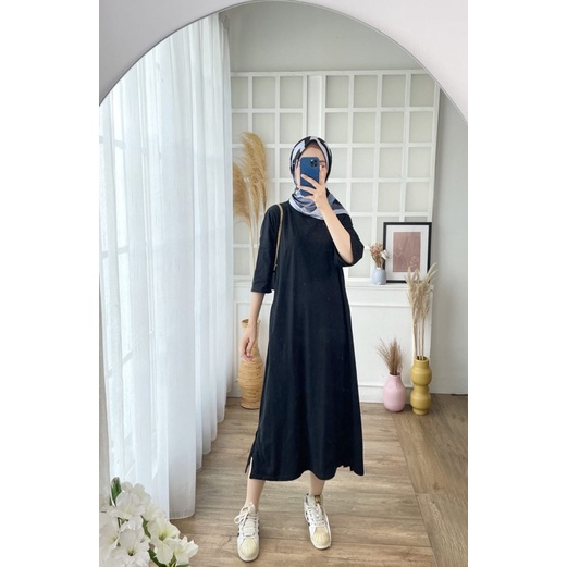 VS - MENDY DRESS BASIC OVERSIZED PANJANG LONG KAOS DRESS TSHIRT POLOS KAOS TUNIK SIMPLE KOREAN