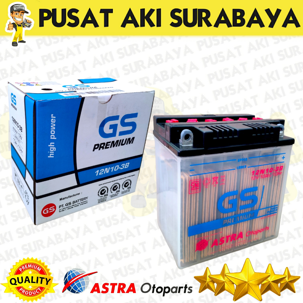 GS ASTRA 12N10 3B ACCU BASAH MERCY GENSET VIAR 3 RODA INVERTER DC STRUM IKAN THUNDER 250 KAISAR NOZOMI 3 RODA