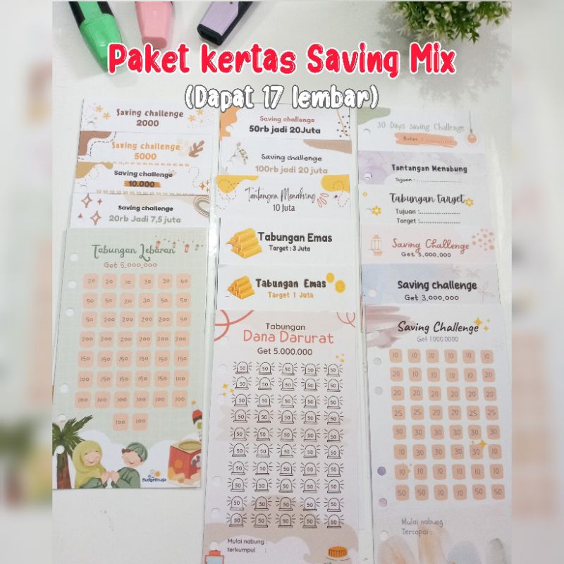 

(17 lembar) PAKET KERTAS NABUNG SAVING SINKING FUNDS A6/A5