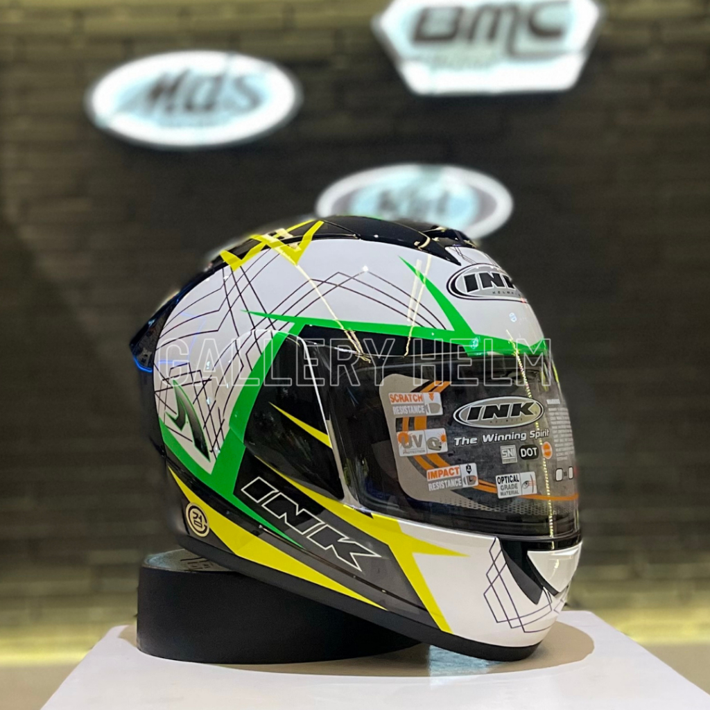 INK CL MAX #3 White Yellow Green / Helm full Face / INK full Face / INK CL Max motif 3 / INK CL MAX 