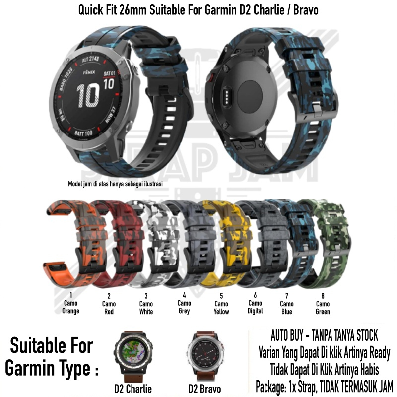 CQF Strap Garmin D2 Charlie - Tali Jam Quick Fit 26mm Army Camo Keren