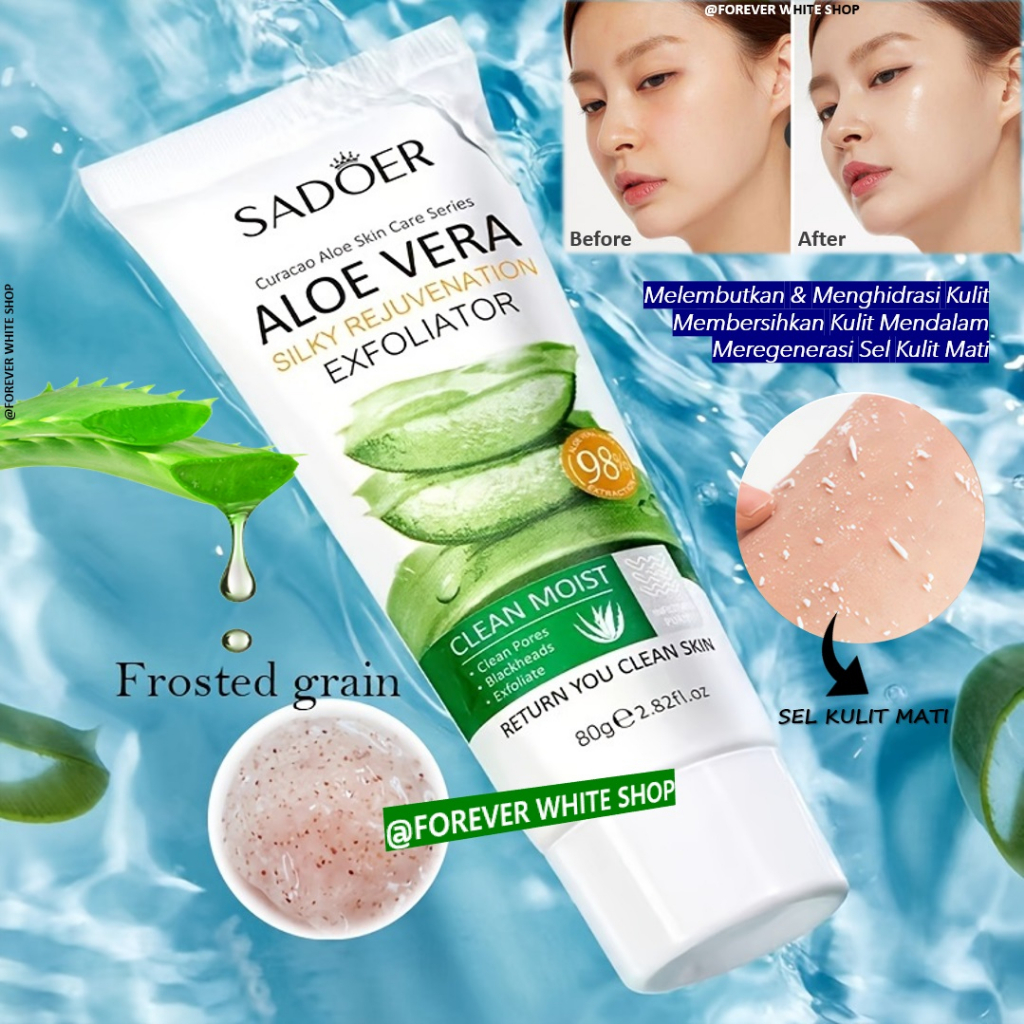 TERMURAH - Sadoer Aloe Vera Soothing Gel Scrub 98% Exfoliator Anti Aging FWS / Aloe Vera Gel untuk W