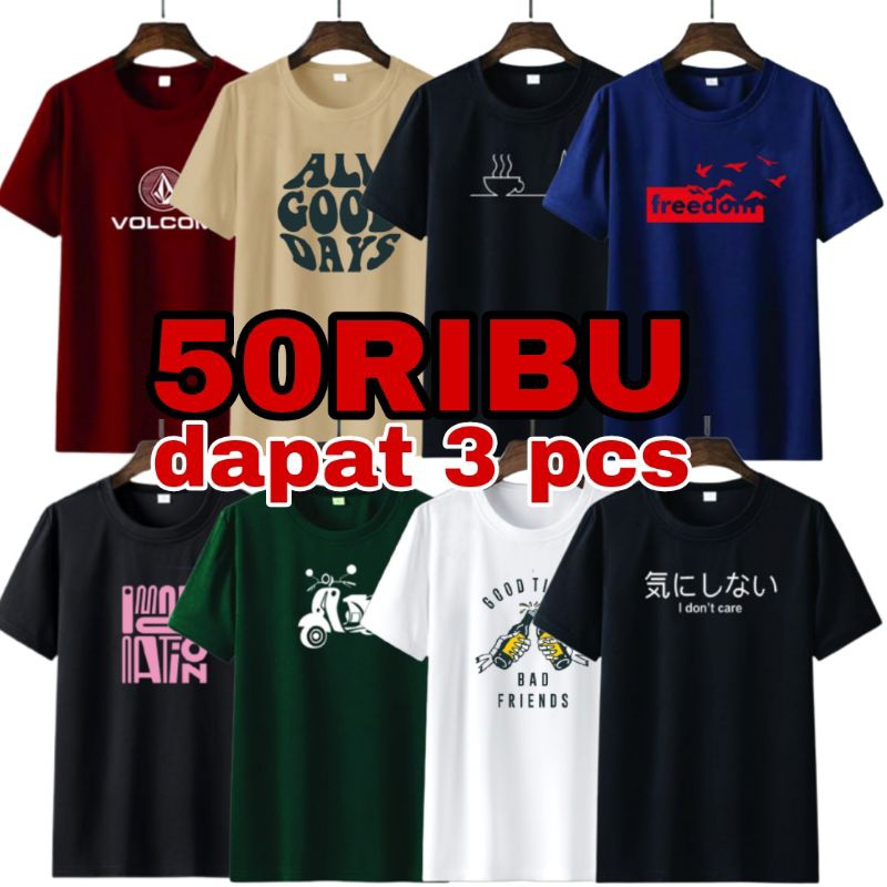 PAKET 3 KAOS MOTIF/KAOS OBLONG/KAOS KEREN/KAOS MURAH