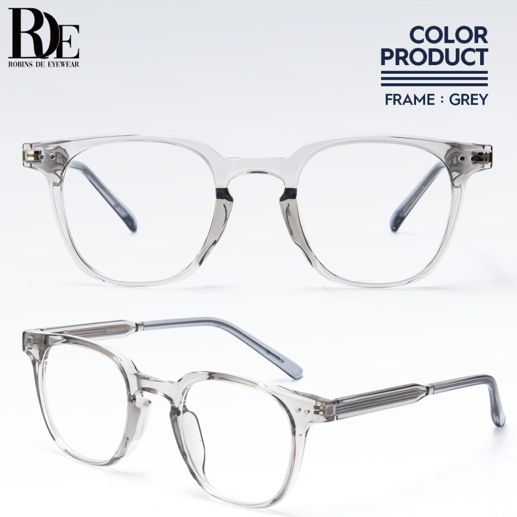 ROBINS Kacamata Minus Kotak Anti Radiasi Komputer Frame Kacamata Photocromic Antiblueray Bluecromic Kacamata Fashion Pria Wanita Kacamata Uv400 Stylish 8344-Crystal Grey