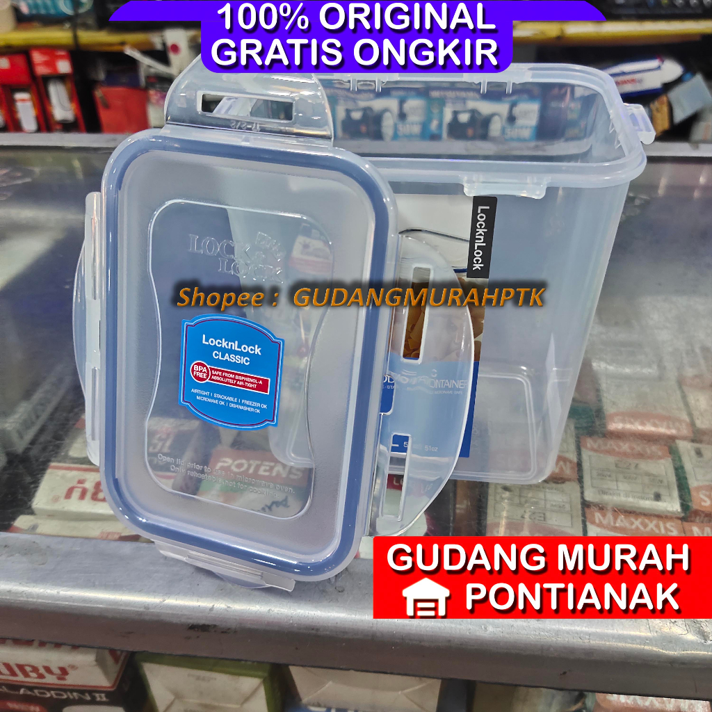 Toples LOCK&amp;LOCK FOOD CONTAINER 1,5 liter 4kuncian sisi BAHAN KUALITAS TINGGI BPA FREE bisa dimasukin ke Microwave ukuran1.5L