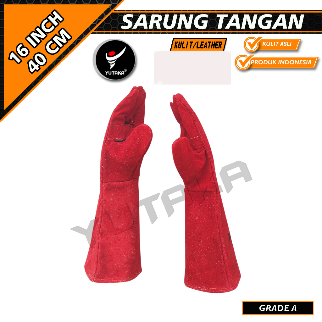 SARUNG TANGAN LAS YUTAKA 16 INCH MERAH/sarung tangan kulit las yutaka 16 inch murah/sarung tangan welding glove yutaka terlaris