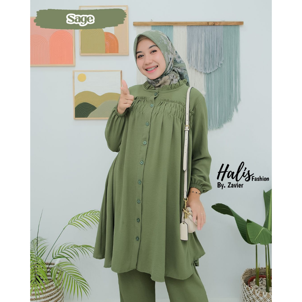 [happy sale] one set halis smok ori halis/setelan celana wanita ori halis