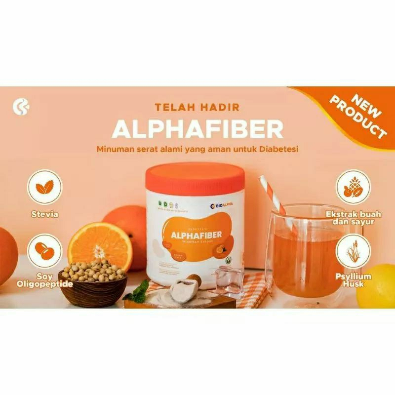 BIOALPHA AlphaFiber 250 Gram + Bonus | Alpha Fiber Suplemen Minuman Serat Fiber Gula Diabetes Rasa Jeruk