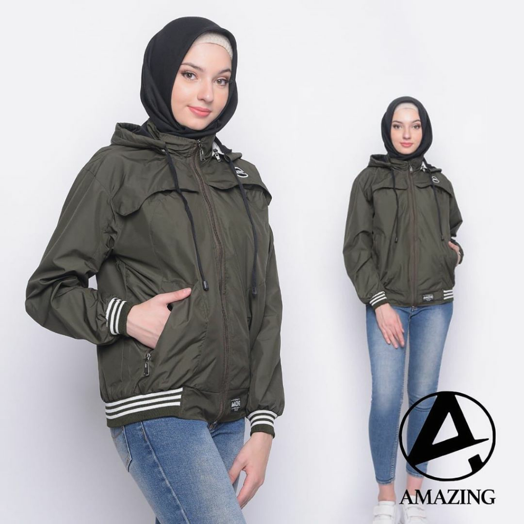 Justrue Jaket Wanita Polos Army