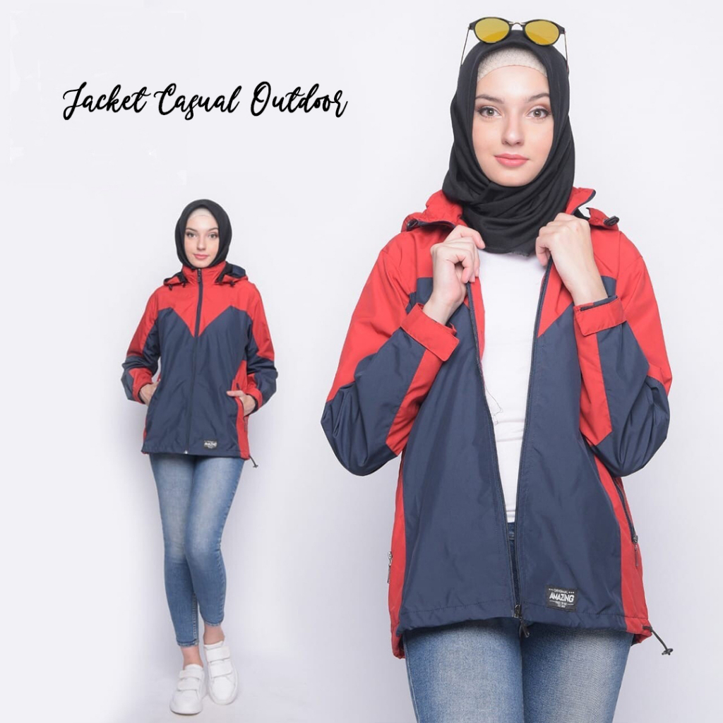 Justrue Jaket Wanita Outdoor Jacket Gunung Waterproof Marun Navy