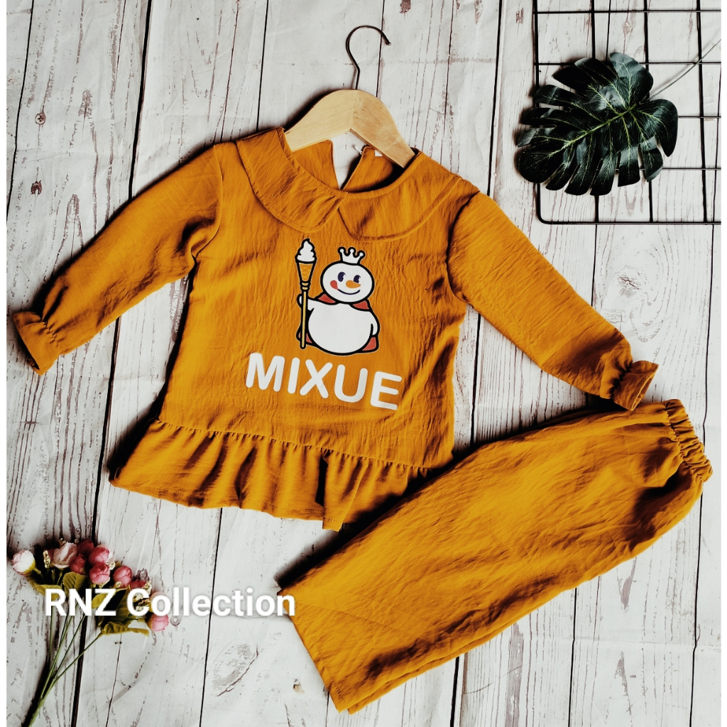 ONE SET MIXUE TERBARU1-7 TAHUN//SETELAN MIXUE VIRAL BAHAN CRINKLE AIRFLOW