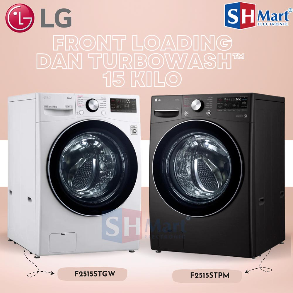 MESIN CUCI LG FRONT LOADING 15 KG F2515STGW / F2515STGB INVERTER + DRYER + STEAM + WIFI GARANSI RESMI ( MEDAN )