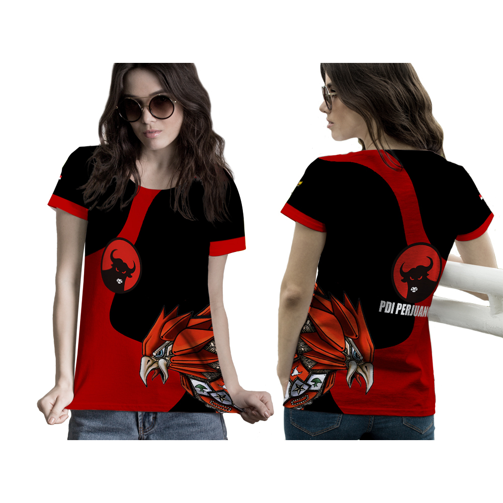 T-shirt wanita baju polo jersey partai PDIP art 2 anak/dewasa Fullprint 3D terbaru 2024