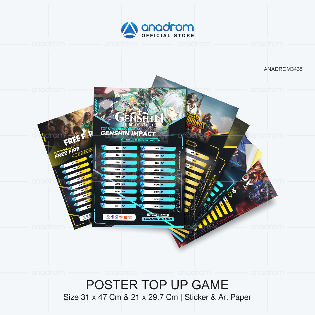 

Poster & Sticker Top Up Games | Poster Daftar Harga Top Up games | Anadrom 3435