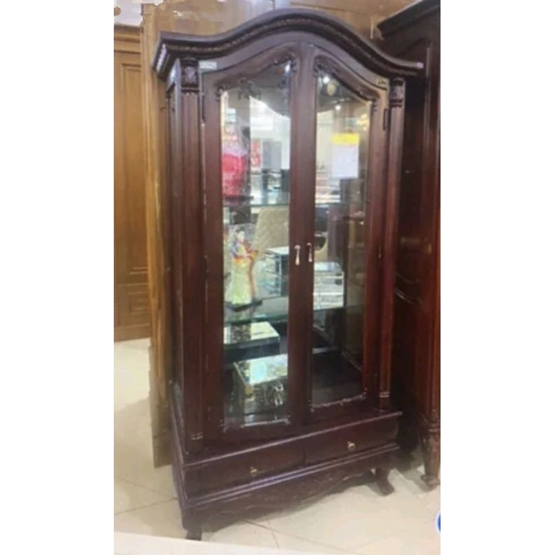 Lemari pajang kaca jati