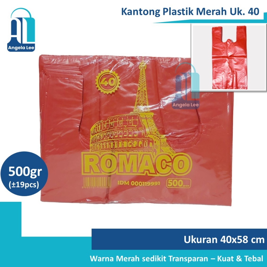 Kantong Plastik Kresek Merah ROMACO Packing Onlineshop Murah kualitas Loco uk 17-40