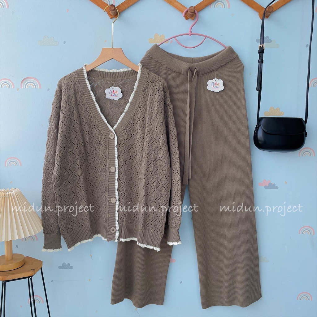 MILLY POINTELLE CARDY | SETELAN CARDY KNIT KOREAN LOOKS