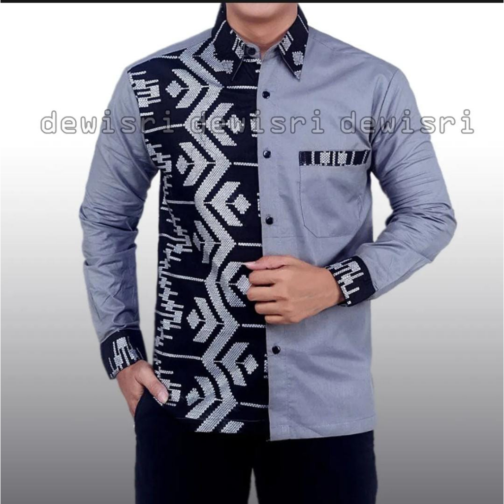 kemeja batik print prada kemeja motif zigzag Size M L XL