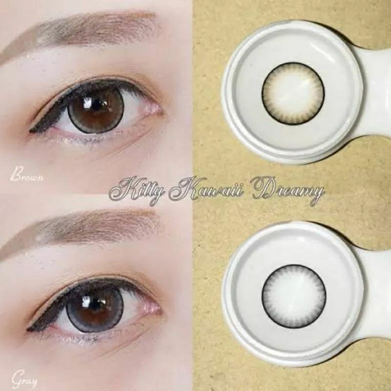 Softlens Kitty Kawai Dreamy Brown Grey Normal Minus ( -0.5 s.d -10.00 ) Made in Korea