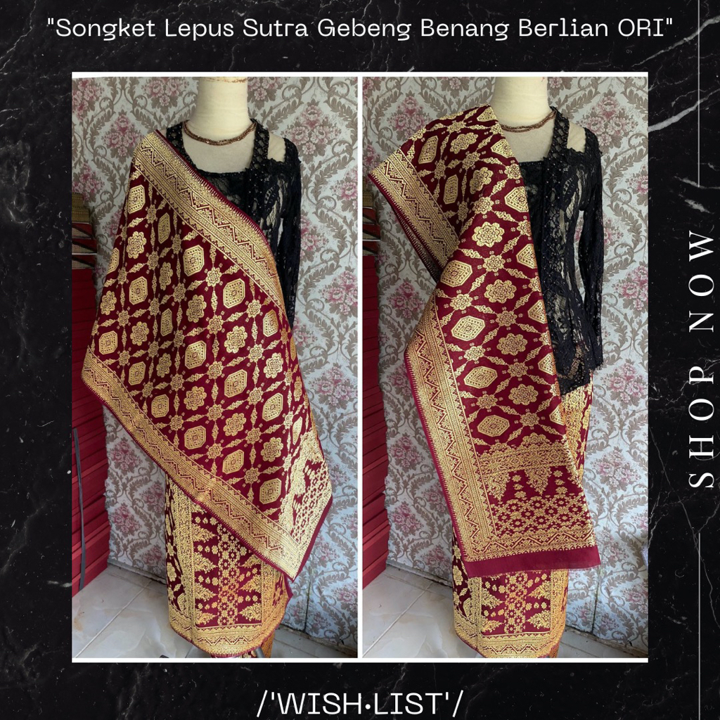 Kain Tenun Tradisional Songket Lepus Sutra Gebeng Benang Berlian ORI Kekinian Selendang Murah Ulos M
