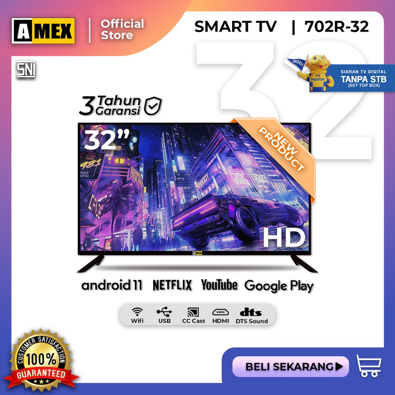 AMEX SMART LED TV Full HD 32 Inch - Televisi HDTV HDMI USB Android Youtube