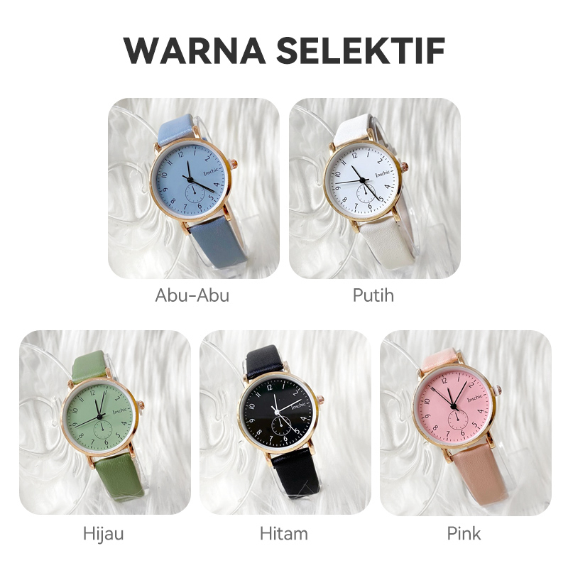 Jam Tangan Analog Untuk Wanita Strap PU Dial Bulat Casual Simple Fashion Import