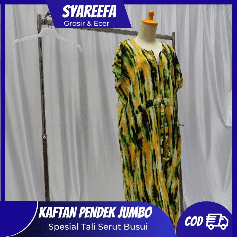 Kaftan Super Jumbo LD 140 PB 110 Pendek Daster Lowo Dress Habel Tali Serut Busui Resleting Rayon Han