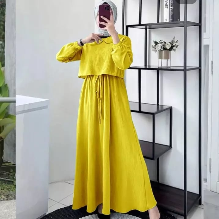 Gamis ZAFINA Bahan Crinkle Airflow Wanita Dewasa Remaja Kekinian Terbaru 2023 Modern Simple Elegan Viral Korean Style Elegan Murah Tapi Mewah