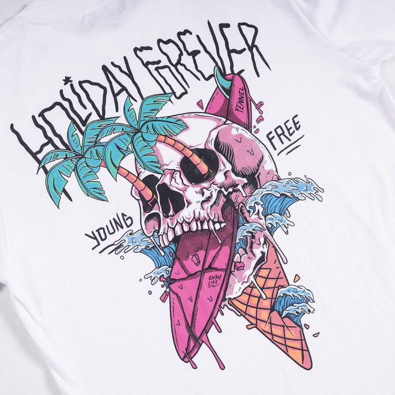 [N01212] T-shirt Oversized Distro Motif HOLIDAY FOREVER