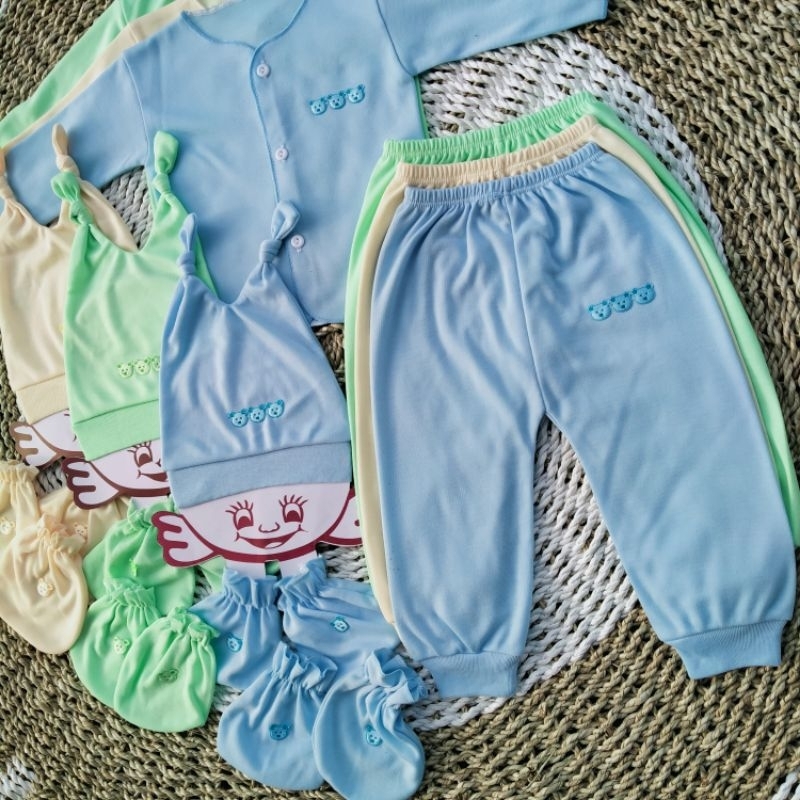 Paket Hemat ISI 15 Pcs Set Baju Celana Bayi Baru Lahir Lengan Panjang Warna Soft Muda